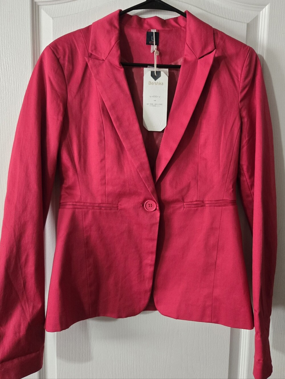 Bershka Women's Vibrant Pink Single-Button Blazer